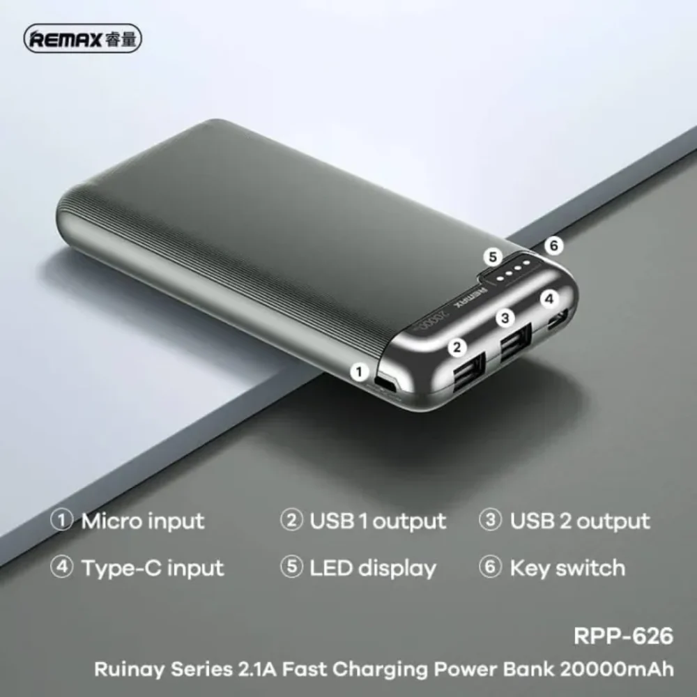 Remax RPP-626 20000mAh Power Bank - Gray Remax RPP-626 20000mAh Power Bank - Gray